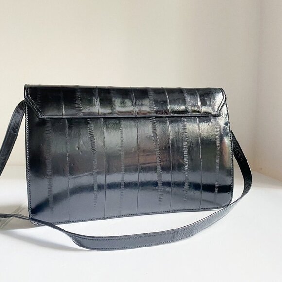 Vintage Eel Skin Black Convertible Shoulder Clutch Bag - Picture 5 of 11